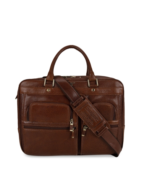 Da Milano Men Brown Solid Leather Laptop Bag