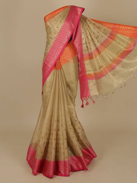 Pothys Beige & Pink Tissue Woven Design Saree