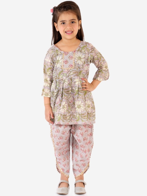 Chipbeys Girls Grey Printed Kurti with Dhoti Pants
