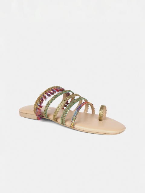 AURELIA Women Multicoloured Woven Design Fabric One Toe Flats, Multi