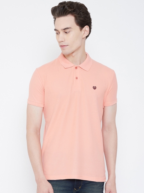 Duke Men Pink Solid Polo Collar T-shirt