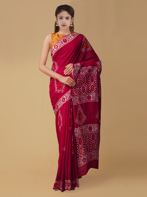 Unnati Silks Red Dyed Chanderi Saree