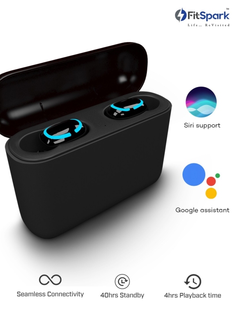 FitSpark Black QUE True Wireless Earbuds with Voice Assistance & Mic