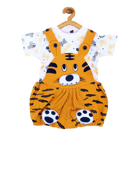 ICABLE Unisex Kids White & Yellow Printed T-shirt with Dungarees