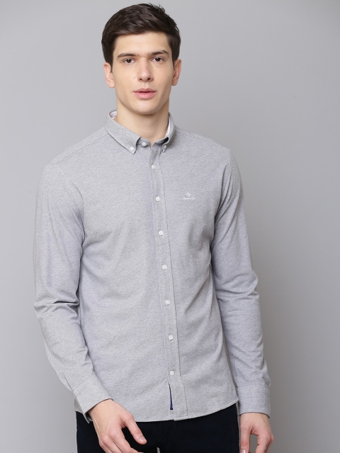GANT Men Grey Regular Fit Solid Casual Shirt