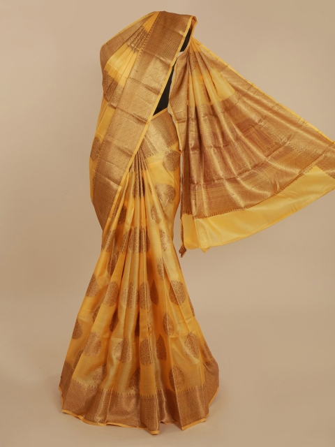 Pothys Yellow & Gold-Toned Jute Silk Woven Design Tussar Saree