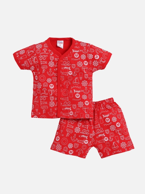 NAUTI KIDZ Girls Red Printed T-shirt with Shorts