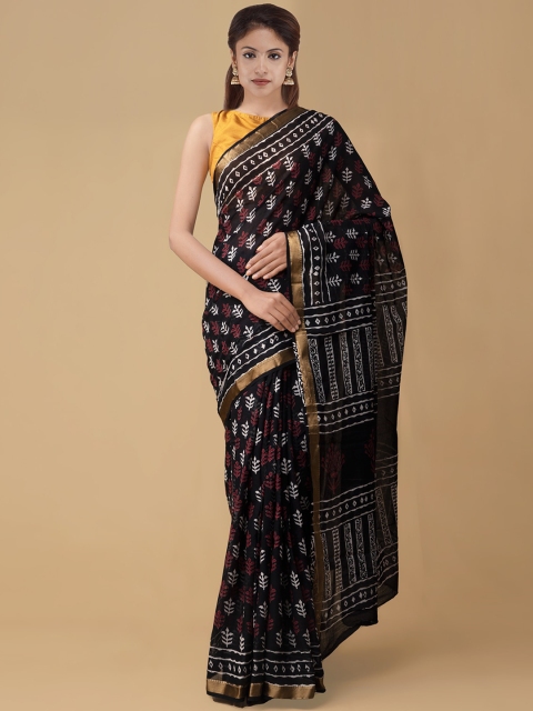 Unnati Silks Black Printed Uppada Saree