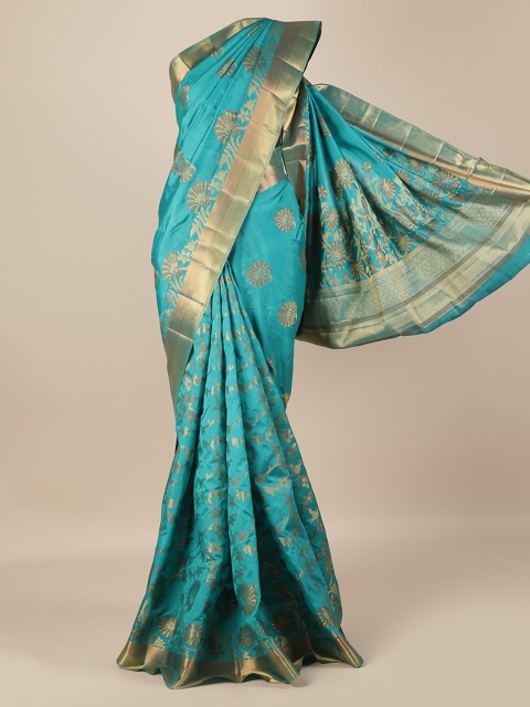 Pothys Blue & Gold-Toned Jute Silk Woven Design Saree