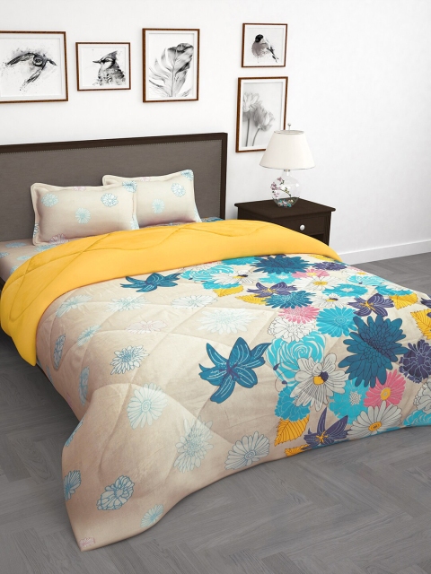 Story@home Beige & Yellow Floral Printed AC Room Bedding Set