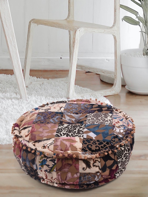 Tistabene Brown & White Patchwork Burnout Velvet Floor Cushion