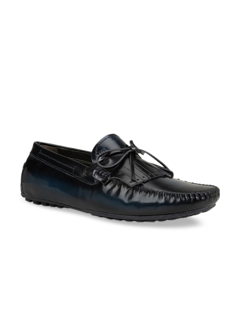 ROSSO BRUNELLO Men Blue Solid Leather Formal Loafers, Navy blue