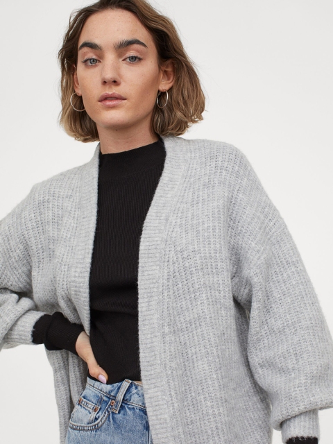 H&M Women Grey Solid Oversized Cardigan