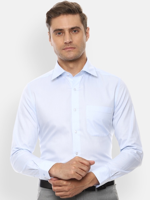 Louis Philippe Men Blue Regular Fit Solid Pure Cotton Formal Shirt