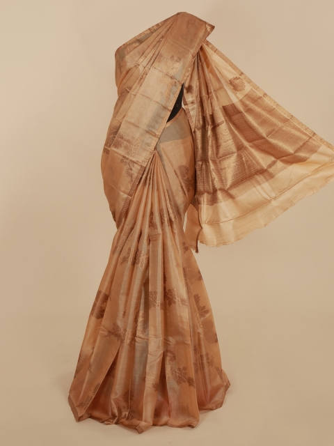 Pothys Beige & Gold-Toned Jute Silk Woven Design Tussar Saree
