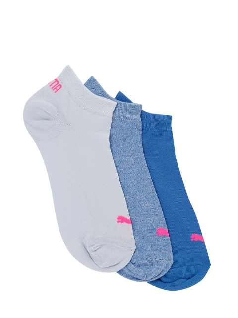 Puma Unisex Pack Of 3 Solid Ankle-Length Socks, Blue