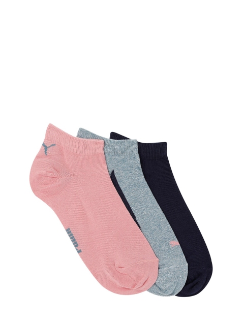 Puma Unisex Pack of 3 Solid Ankle-Length Socks, Pink