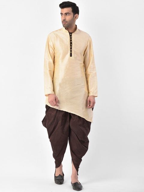 SG LEMAN Men Beige & Coffee Brown Solid Kurta with Dhoti Pants