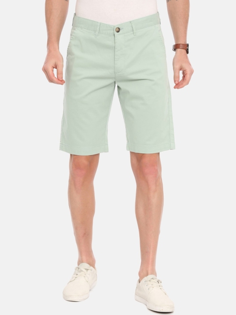 IMYOUNG Men Green Solid Slim Fit Chino Shorts