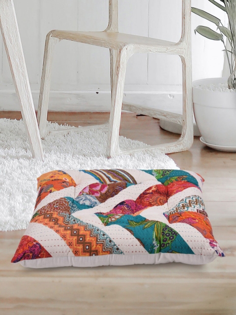 Tistabene Blue & Orange Printed Rectangle Cushion