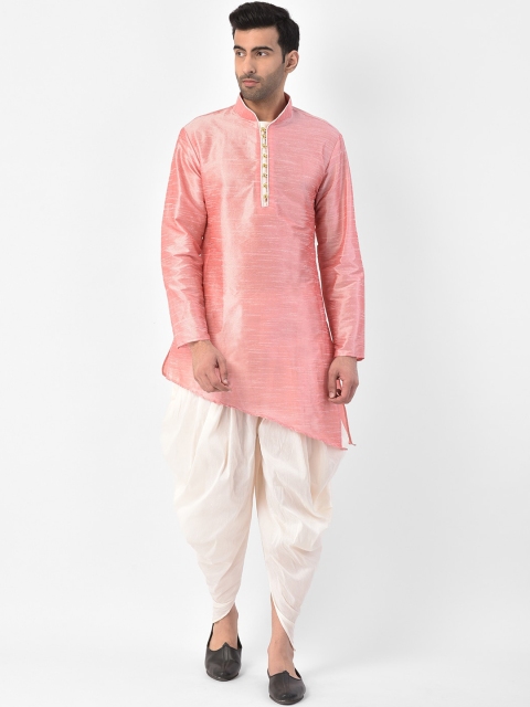 SG LEMAN Men Pink & Off-White Solid Kurta with Dhoti Pants
