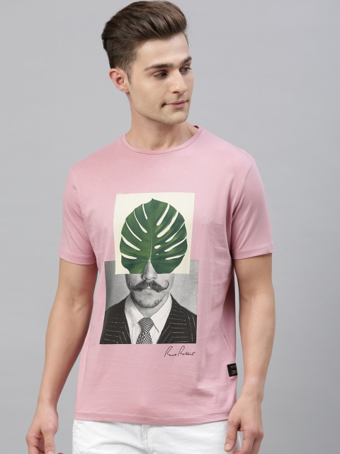 RARE RABBIT Men Pink Printed Round Neck T-shirt