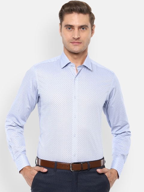 Louis Philippe Men Blue Slim Fit Printed Pure Cotton Formal Shirt