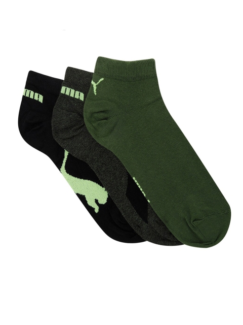 Puma Unisex Pack Of 3 Black & Olive Green Solid Ankle-Length Socks