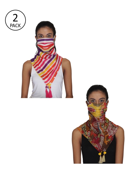 Anekaant Women Pack Of 2 Printed 3-Ply Reusable Scarf Style Fashion Masks, Yellow