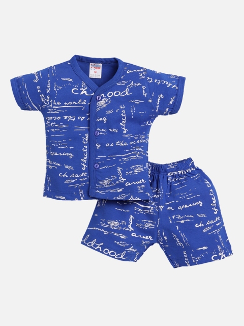 NAUTI KIDZ Girls Blue Printed T-shirt with Shorts