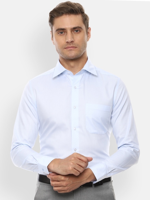 Louis Philippe Men Blue Regular Fit Solid Pure Cotton Formal Shirt