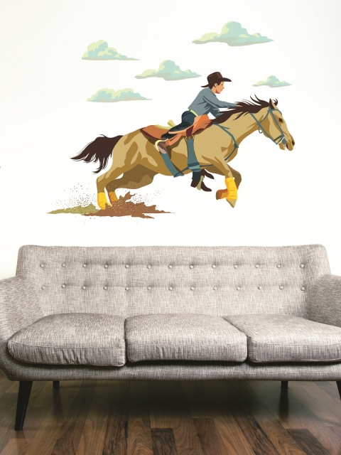 WALLSTICK Brown & Grey Horse Rider Large Vinyl Sticker