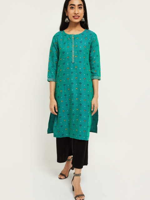 max Women Green Printed Straight Kurta