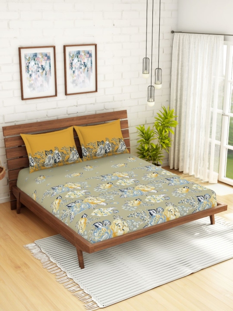 SPACES Yellow & Grey Floral 144 TC Cotton Double Queen Bedsheet With 2 Pillow Covers
SPACES Yellow & Grey Floral 144 TC Cotton Double Queen Bedsheet With 2 Pillow Covers