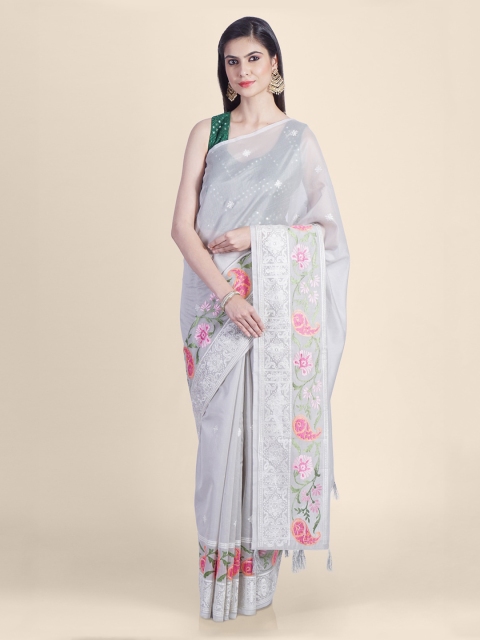 Kasat Grey & Pink Silk Cotton Handloom Woven Design Saree
