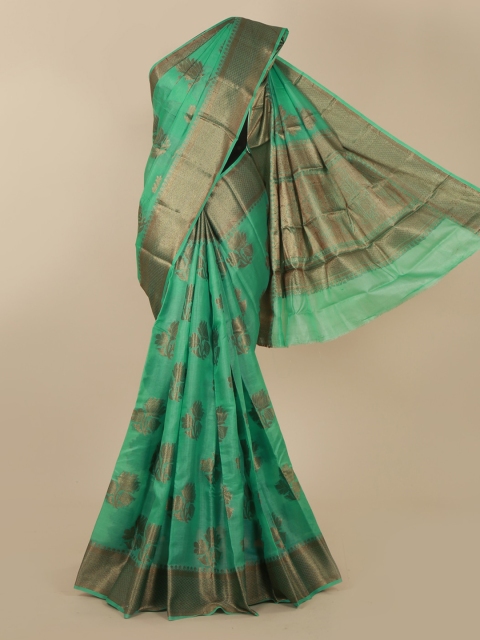 Pothys Green & Copper-Toned Jute Silk Woven Design Tussar Saree
