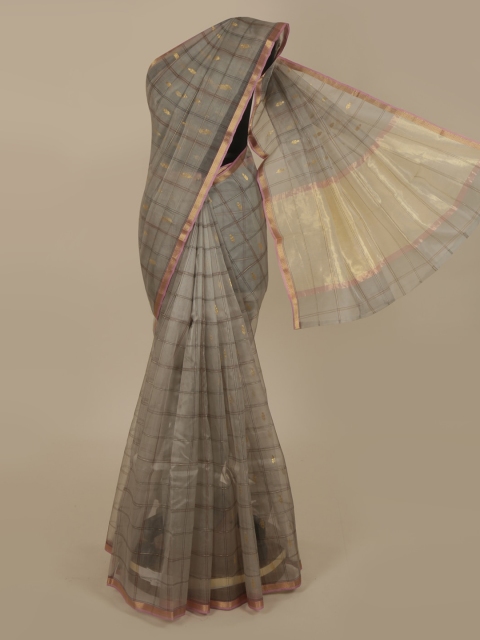 Pothys Grey Checked Saree