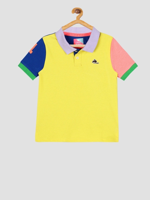 Cherry Crumble Boys Yellow Colourblocked Polo Collar T-shirt