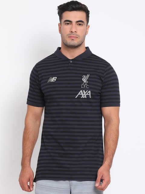 New Balance Men Black & Grey Striped Cotton Polo Collar T-shirt