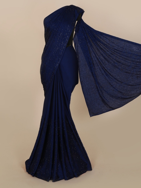 Pothys Blue Embellished Satin Saree