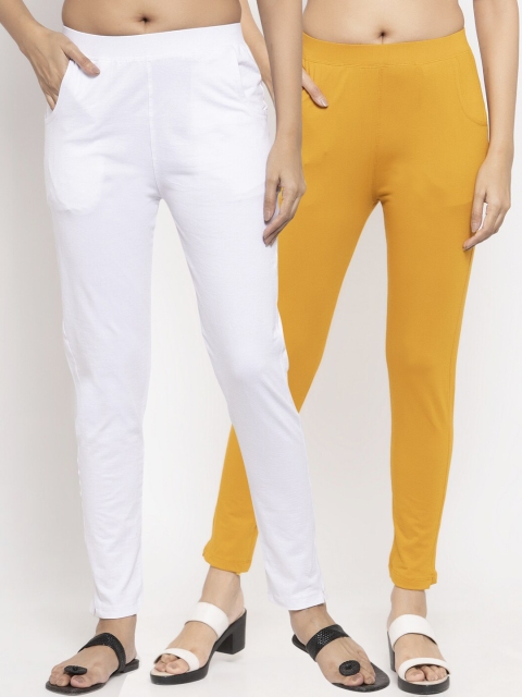 NEUDIS Women Pack Of 2 Solid Ankle-Length Leggings, White