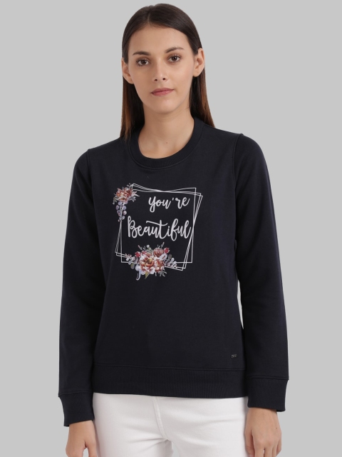 Parx Women Navy Blue & White Printed Pullover Sweatshirt