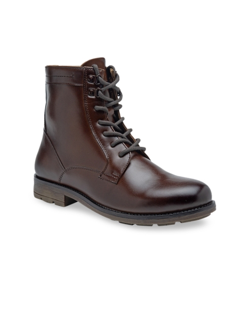 Apsis Men Brown Solid Synthetic Leather Mid-Top Flat Boots