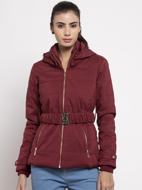 Global Republic Women Maroon Solid Lightweight Padded Jacket