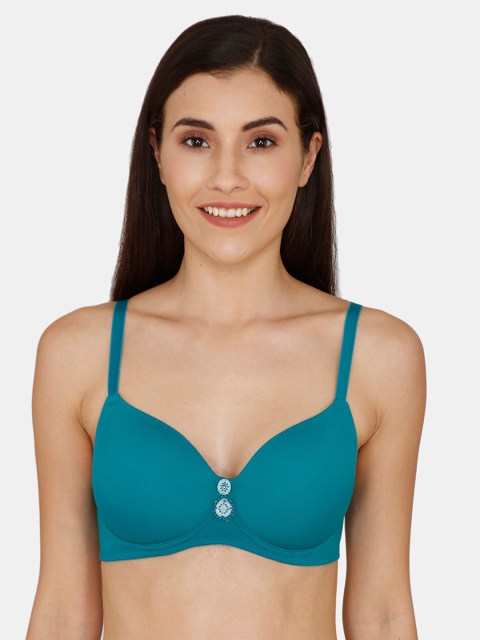 Zivame Blue Solid Non-Wired Lightly Padded T-shirt Bra ZI104AFASH0BLUE