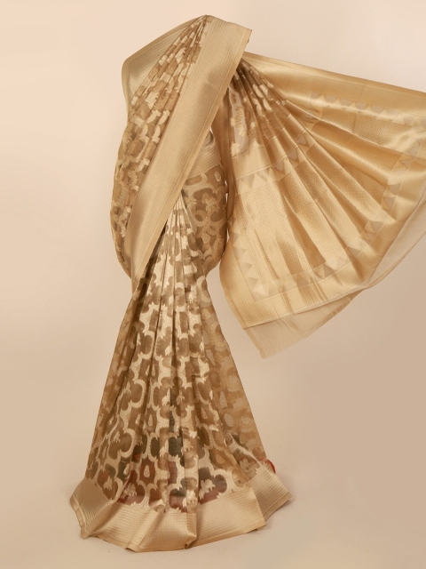 Pothys Gold-Toned Printed Jute Silk Saree