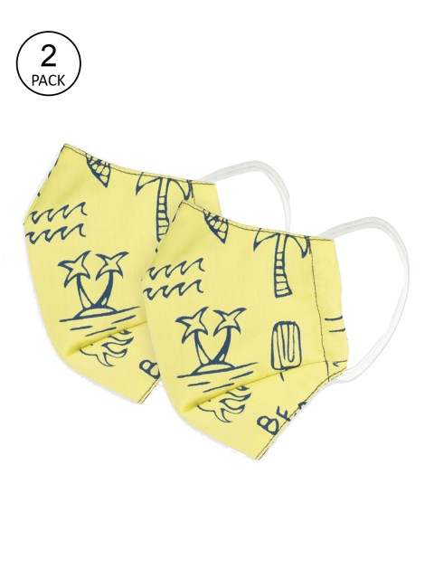 VEA Kids Pack Of 2 Yellow & Green Printed 3-Ply Reusable 5 Layered Protective Outdoor Masks