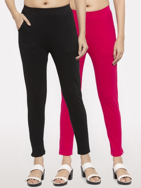NEUDIS Women Pack Of 2 Solid Ankle-Length Leggings, Black