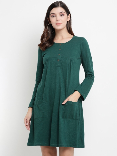 THREAD MUSTER Women Green Solid A-Line Dress