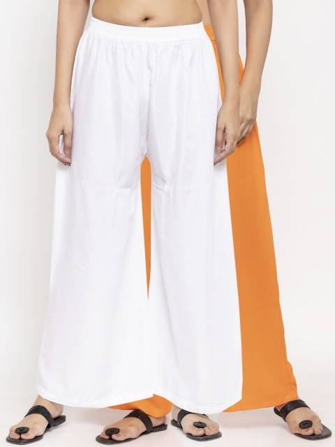NEUDIS Women White & Orange Solid Flared Palazzos